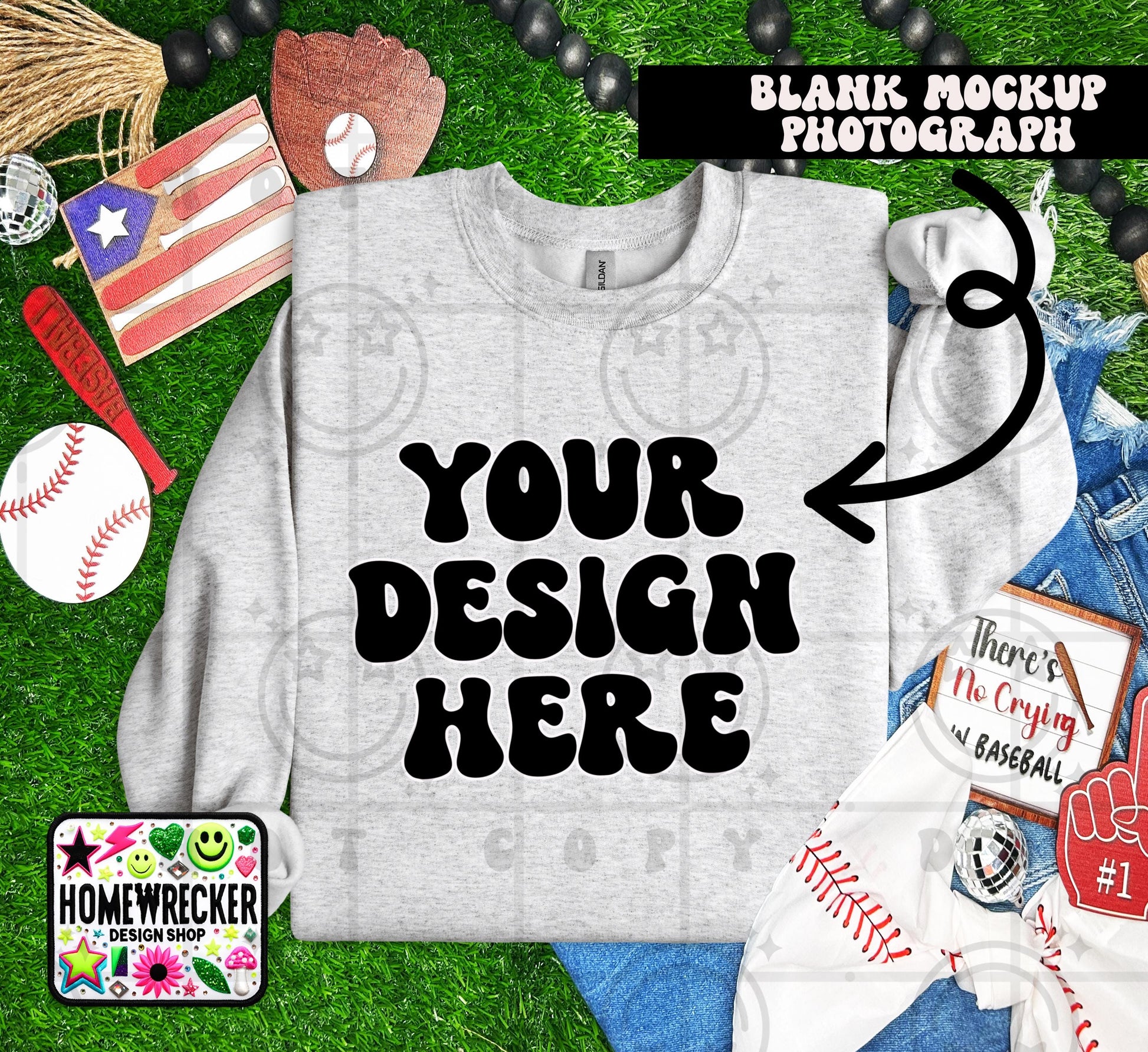 Gildan Sweatshirt Mockup Ash | Baseball