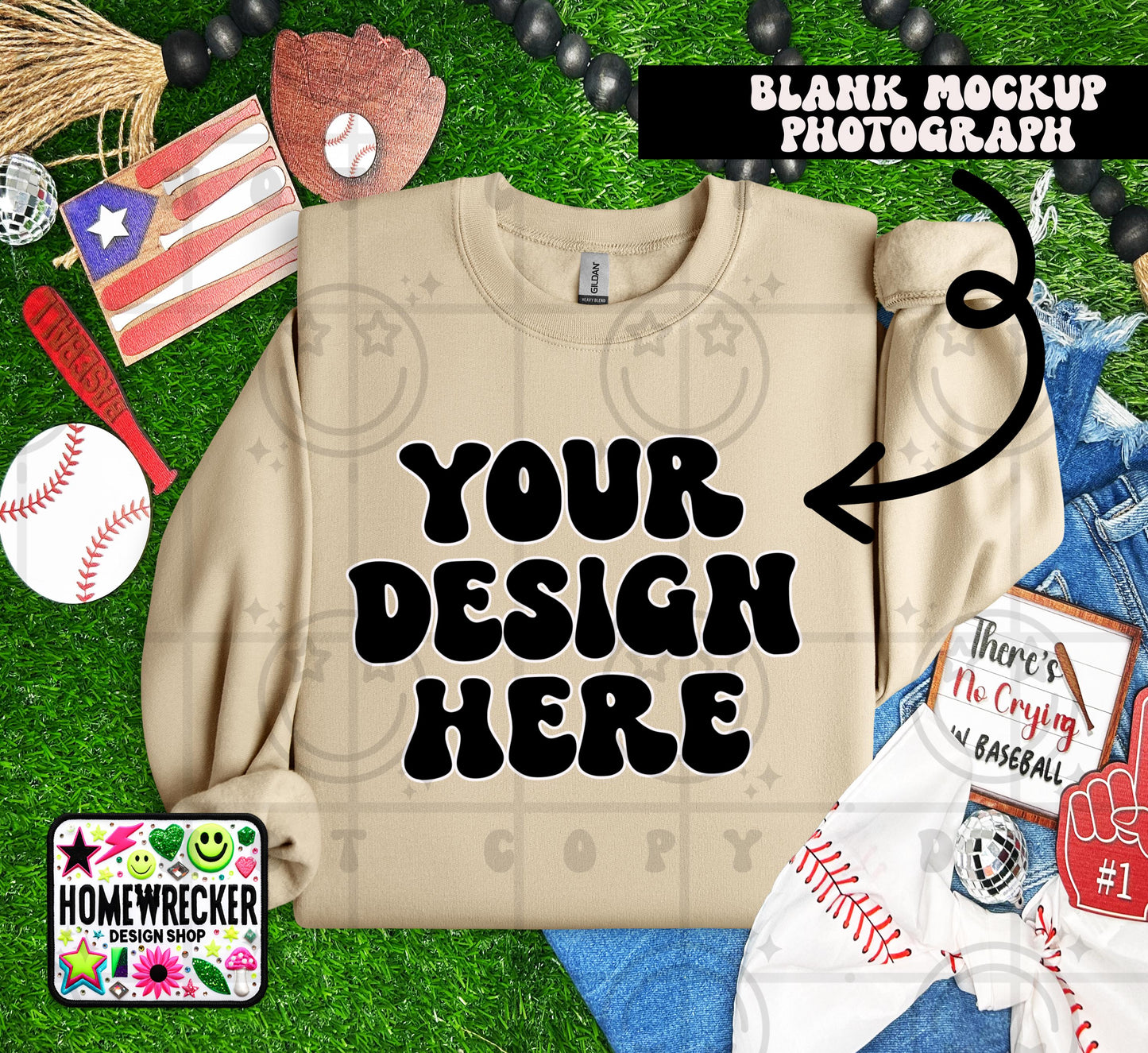 Gildan Sweatshirt Mockup Sand | Baseball