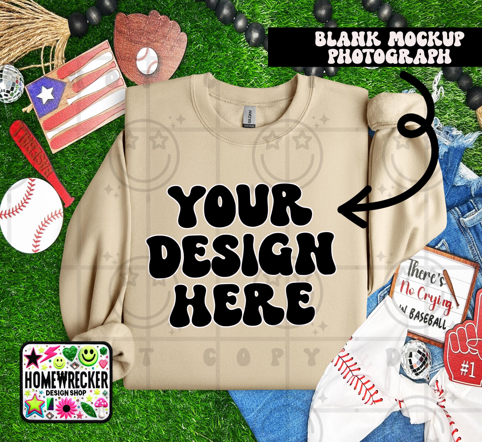 Gildan Sweatshirt Mockup Sand | Baseball