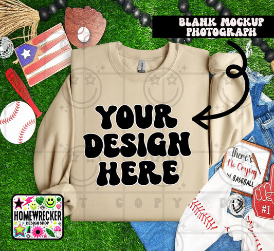 Gildan Sweatshirt Mockup Sand | Baseball