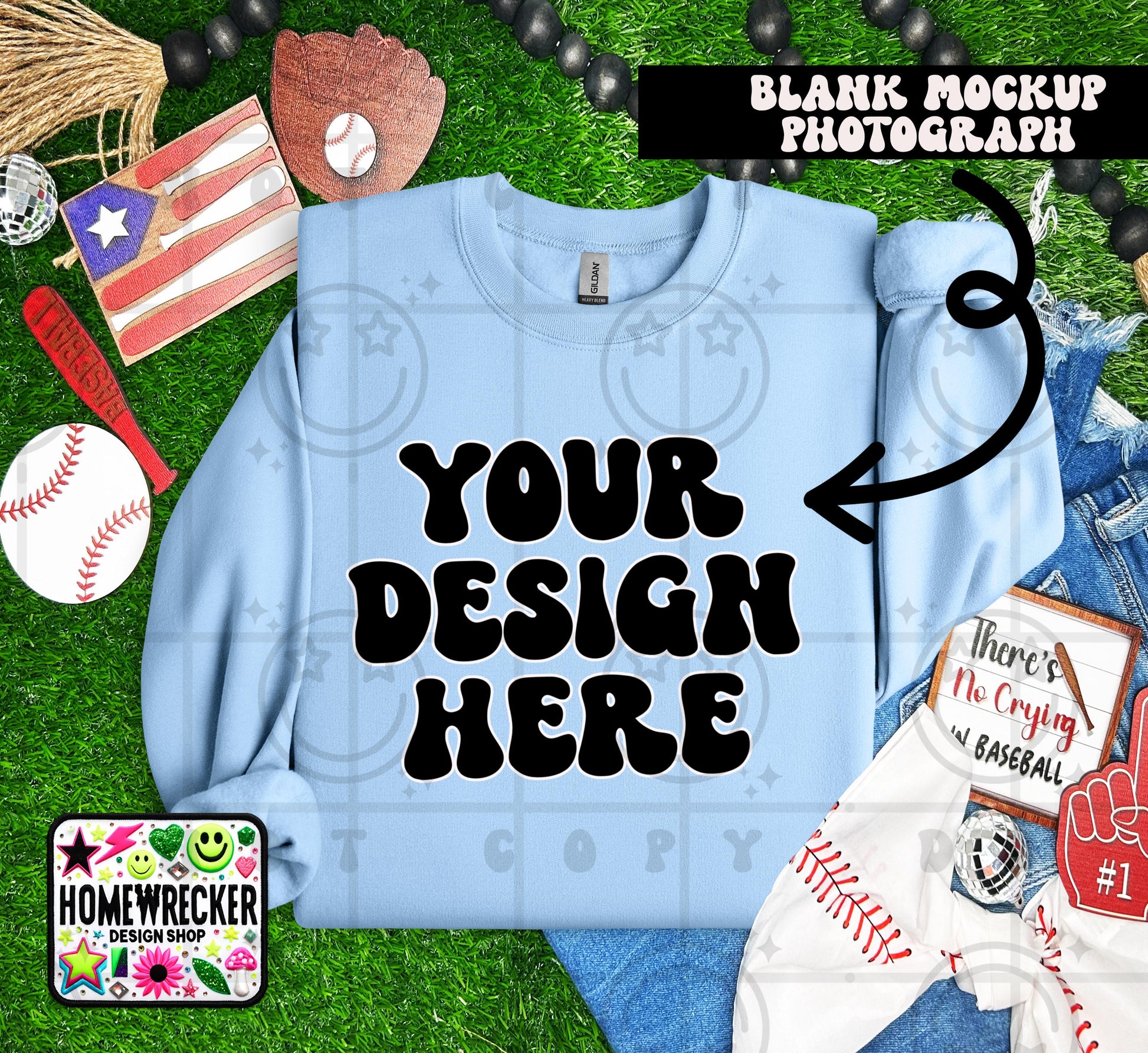Gildan Sweatshirt Mockup Light Blue | Baseball