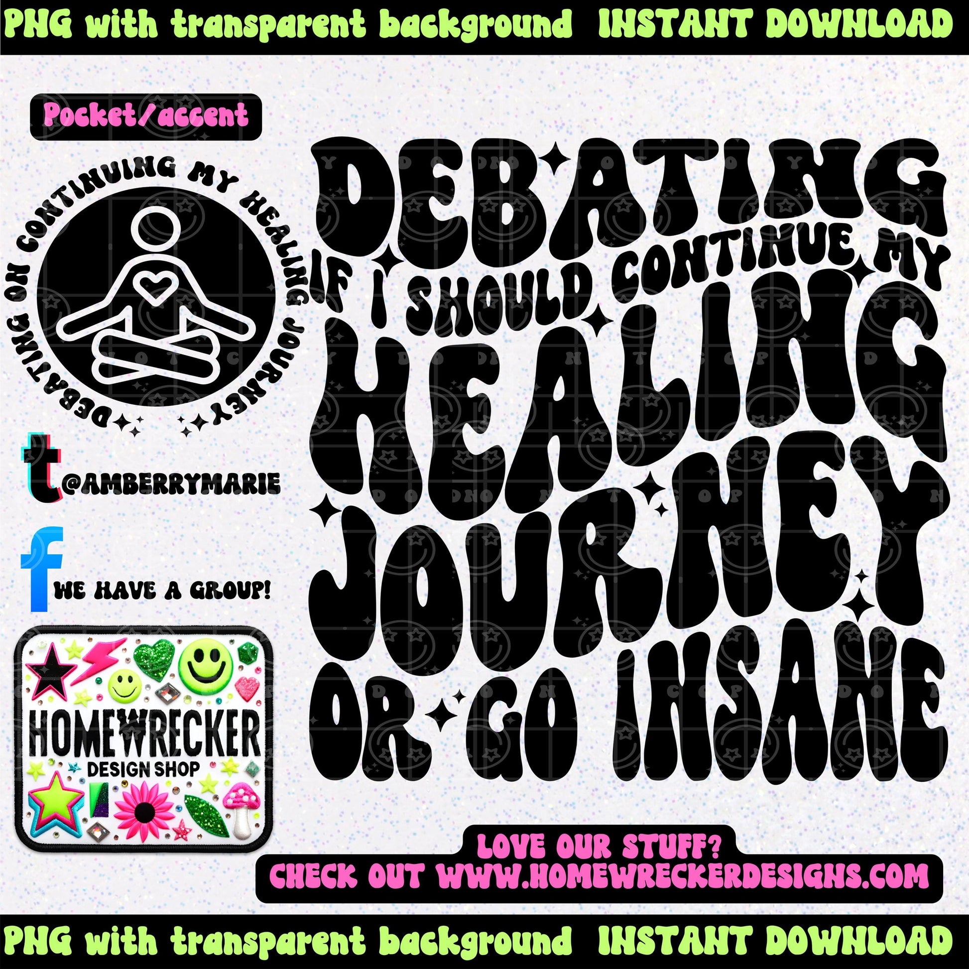 Debating if I should continue my healing journey or go insane | Wavy Design, Front Pocket, Snarky PNG
