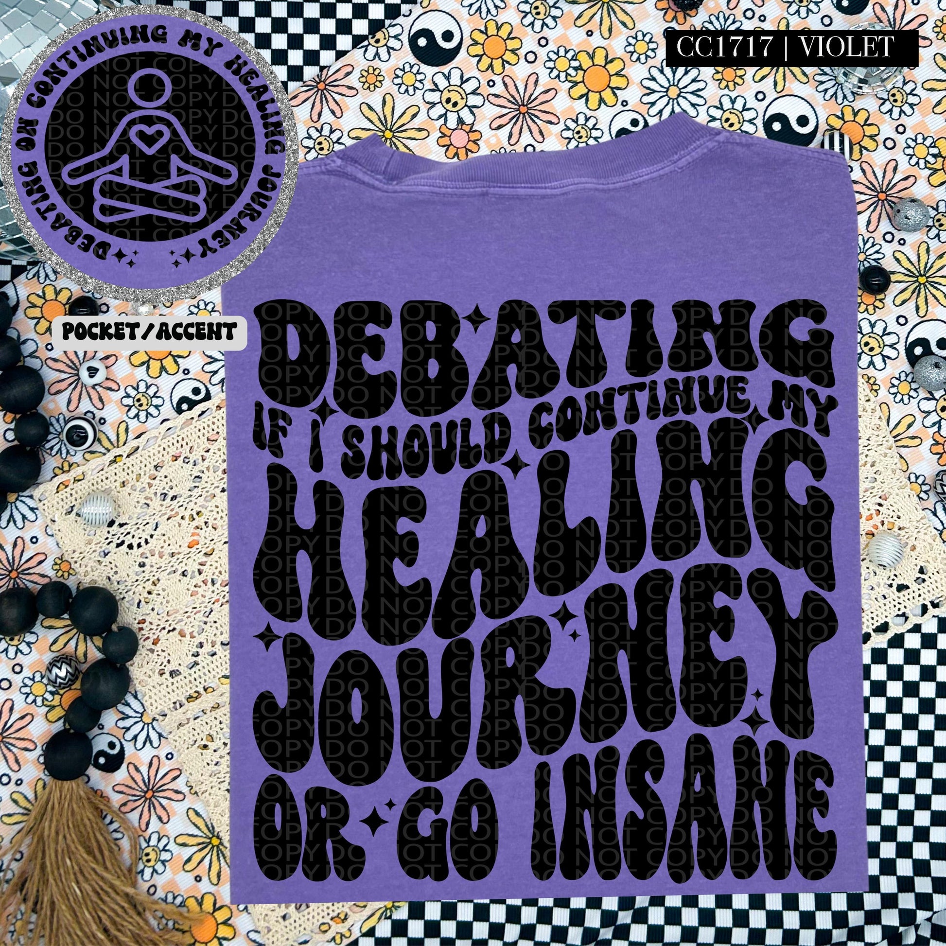 Debating if I should continue my healing journey or go insane | Wavy Design, Front Pocket, Snarky PNG