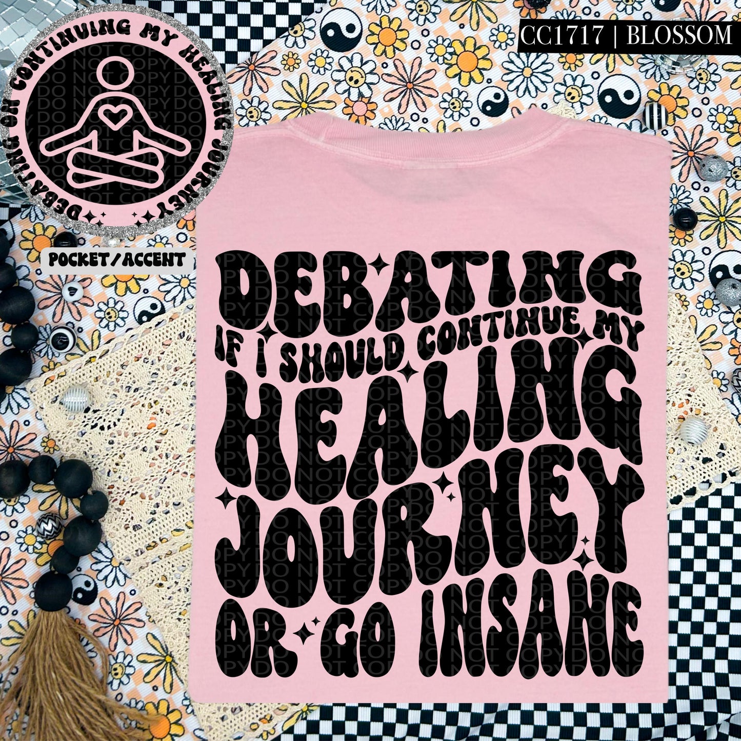 Debating if I should continue my healing journey or go insane | Wavy Design, Front Pocket, Snarky PNG