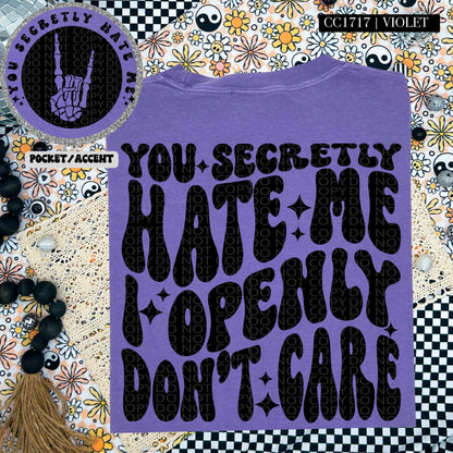 You secretly hate me I openly don't care | Wavy Design, Front Pocket, Snarky PNG