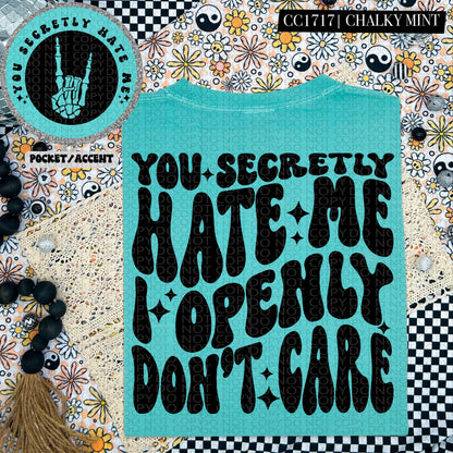 You secretly hate me I openly don't care | Wavy Design, Front Pocket, Snarky PNG