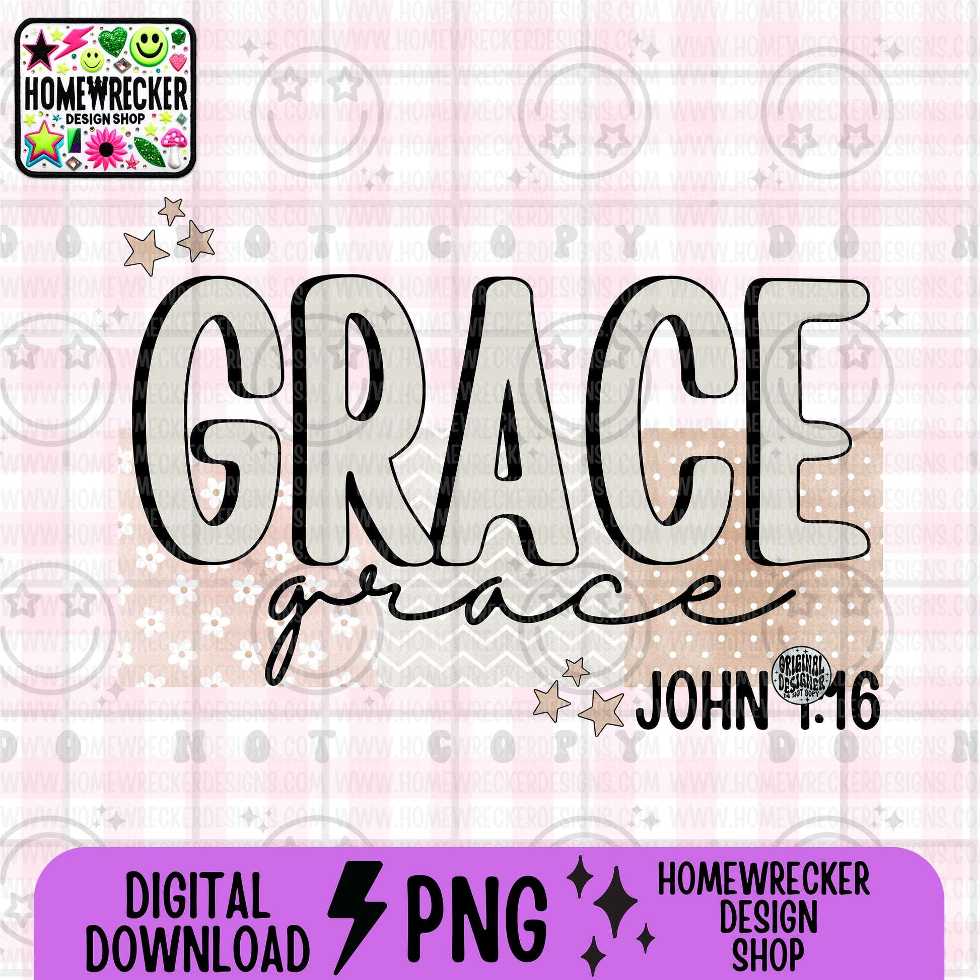 Grace, typography, PNG digital download