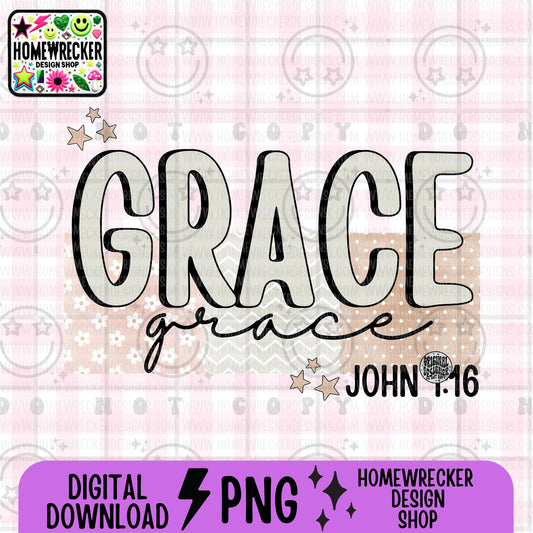 Grace, typography, PNG digital download