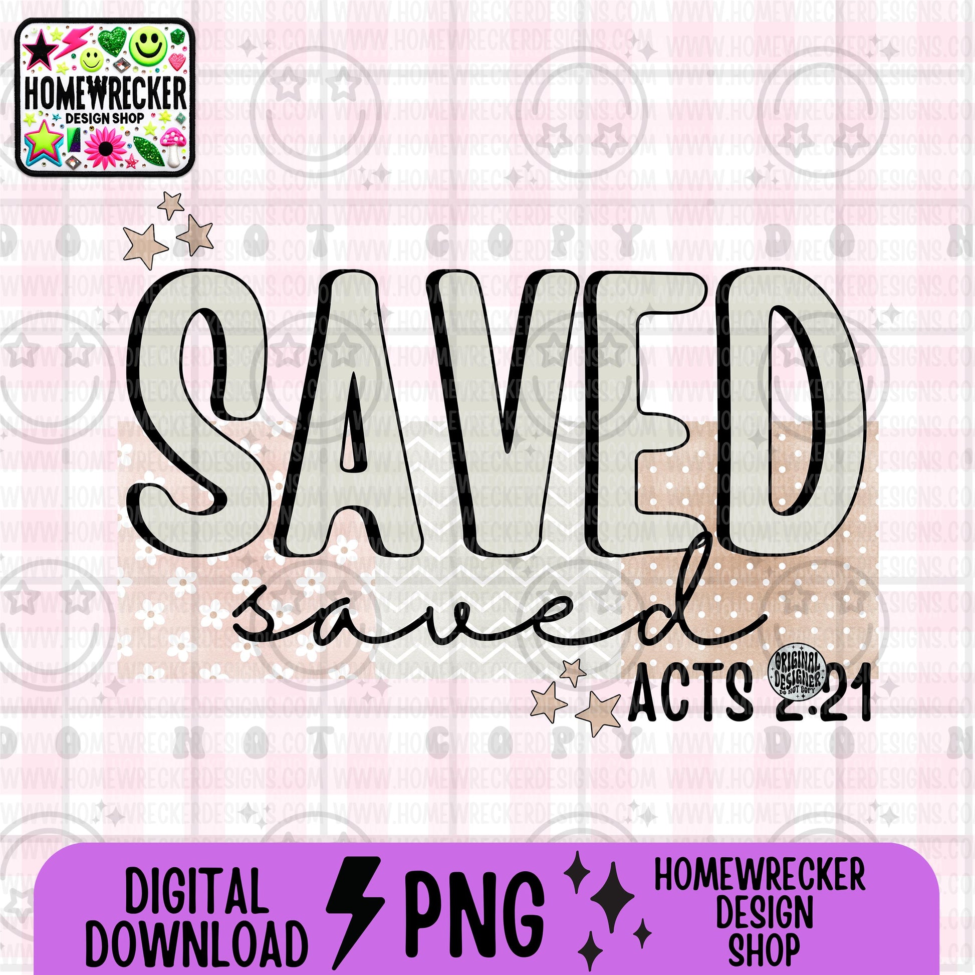 Saved, typography, PNG digital download