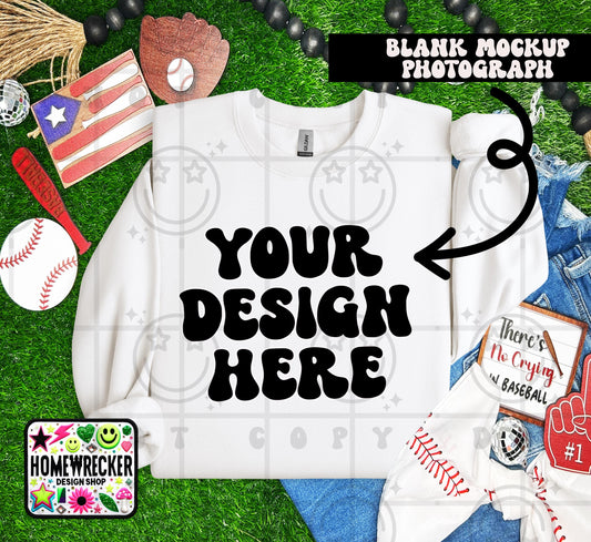 Gildan Sweatshirt Mockup White | Baseball