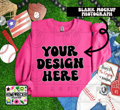 Gildan Sweatshirt Mockup Safety Pink | Baseball