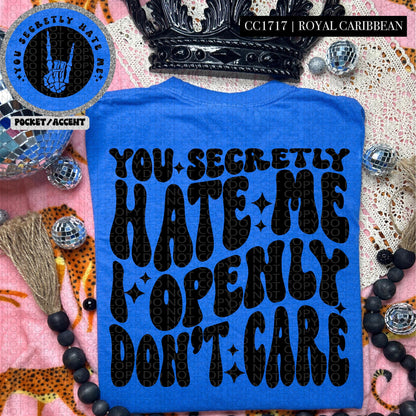 You secretly hate me I openly don't care | Wavy Design, Front Pocket, Snarky PNG