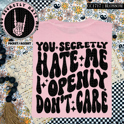 You secretly hate me I openly don't care | Wavy Design, Front Pocket, Snarky PNG