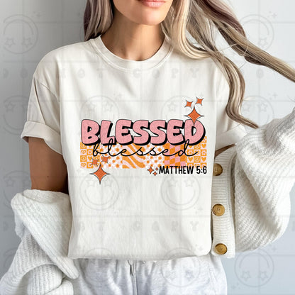 Blessed PNG, Groovy Bible Verse Digital File, Matthew 5:6, Retro PNG, Faith Sublimation Design, Christian Shirt PNG