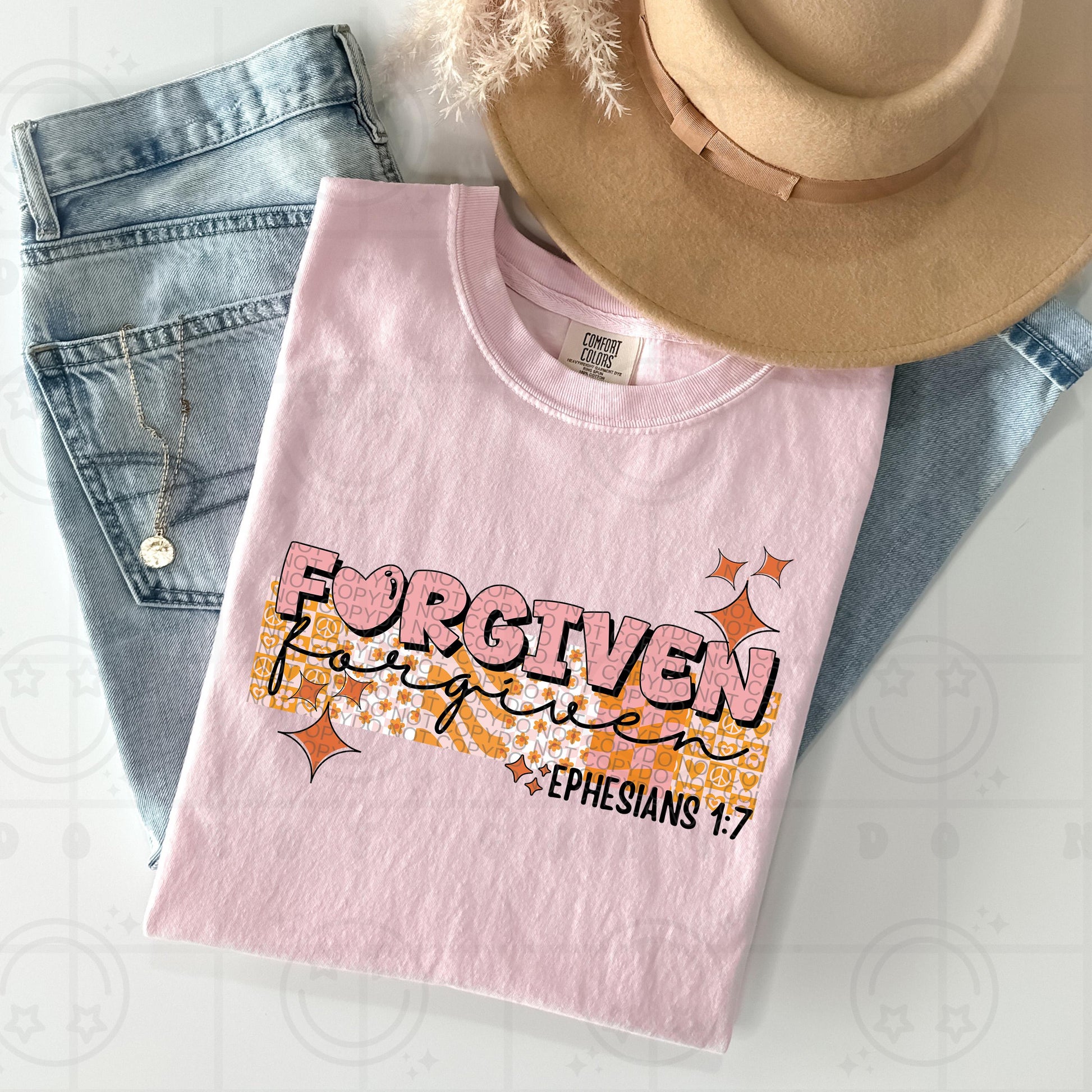 Forgiven PNG, Groovy Bible Verse Digital File, Ephesians 1:7, Retro PNG, Faith Sublimation Design, Christian Shirt PNG
