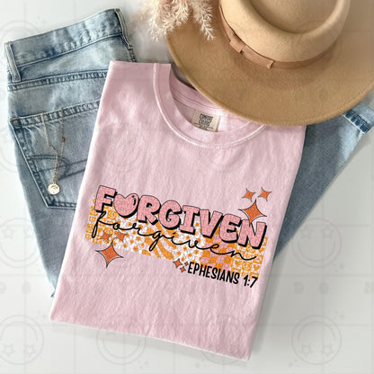 Forgiven PNG, Groovy Bible Verse Digital File, Ephesians 1:7, Retro PNG, Faith Sublimation Design, Christian Shirt PNG