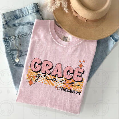 Grace PNG, Groovy Bible Verse Digital File, Ephesians 2:8, Retro PNG, Faith Sublimation Design, Christian Shirt PNG