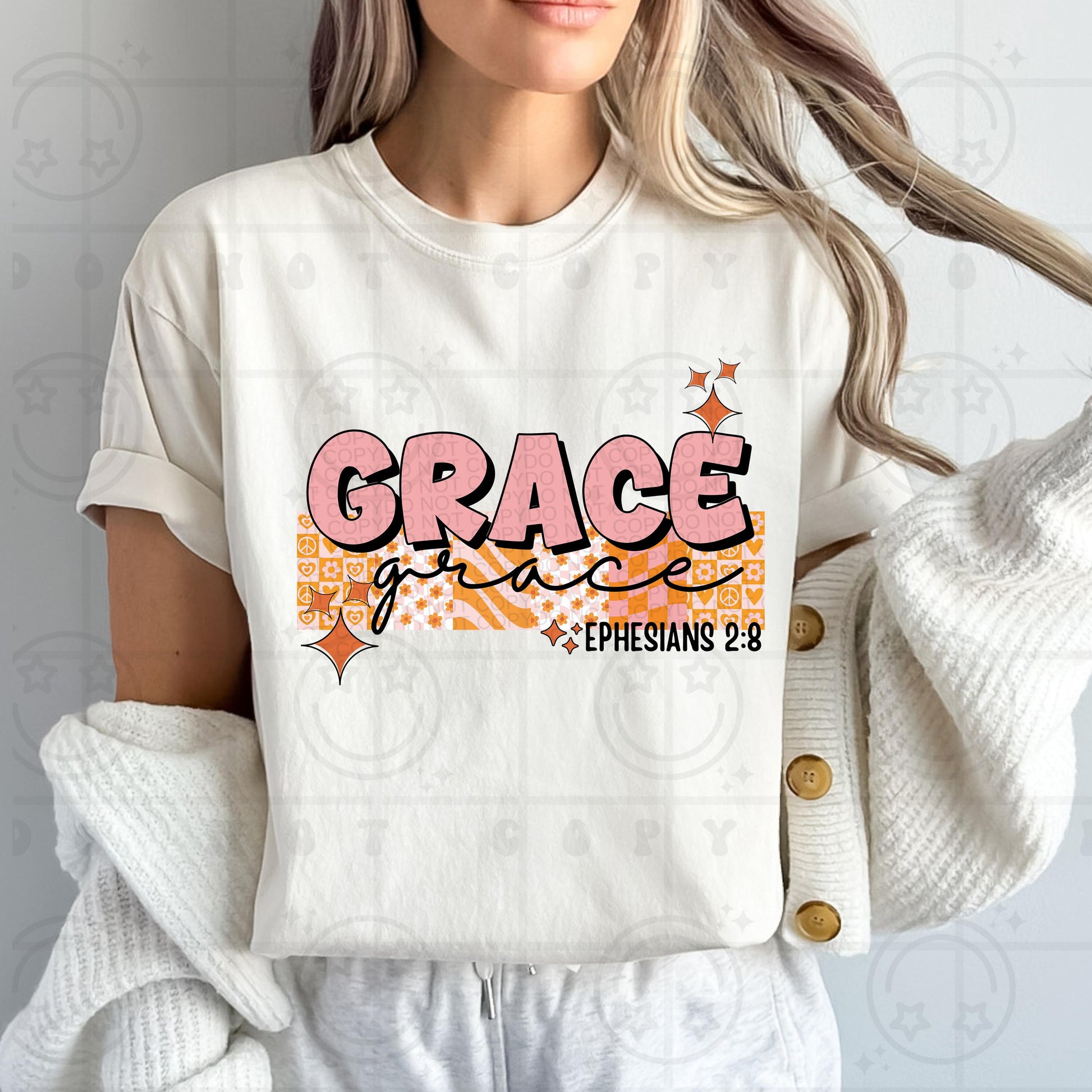 Grace PNG, Groovy Bible Verse Digital File, Ephesians 2:8, Retro PNG, Faith Sublimation Design, Christian Shirt PNG