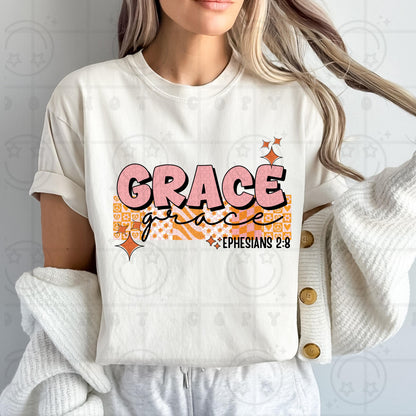 Grace PNG, Groovy Bible Verse Digital File, Ephesians 2:8, Retro PNG, Faith Sublimation Design, Christian Shirt PNG