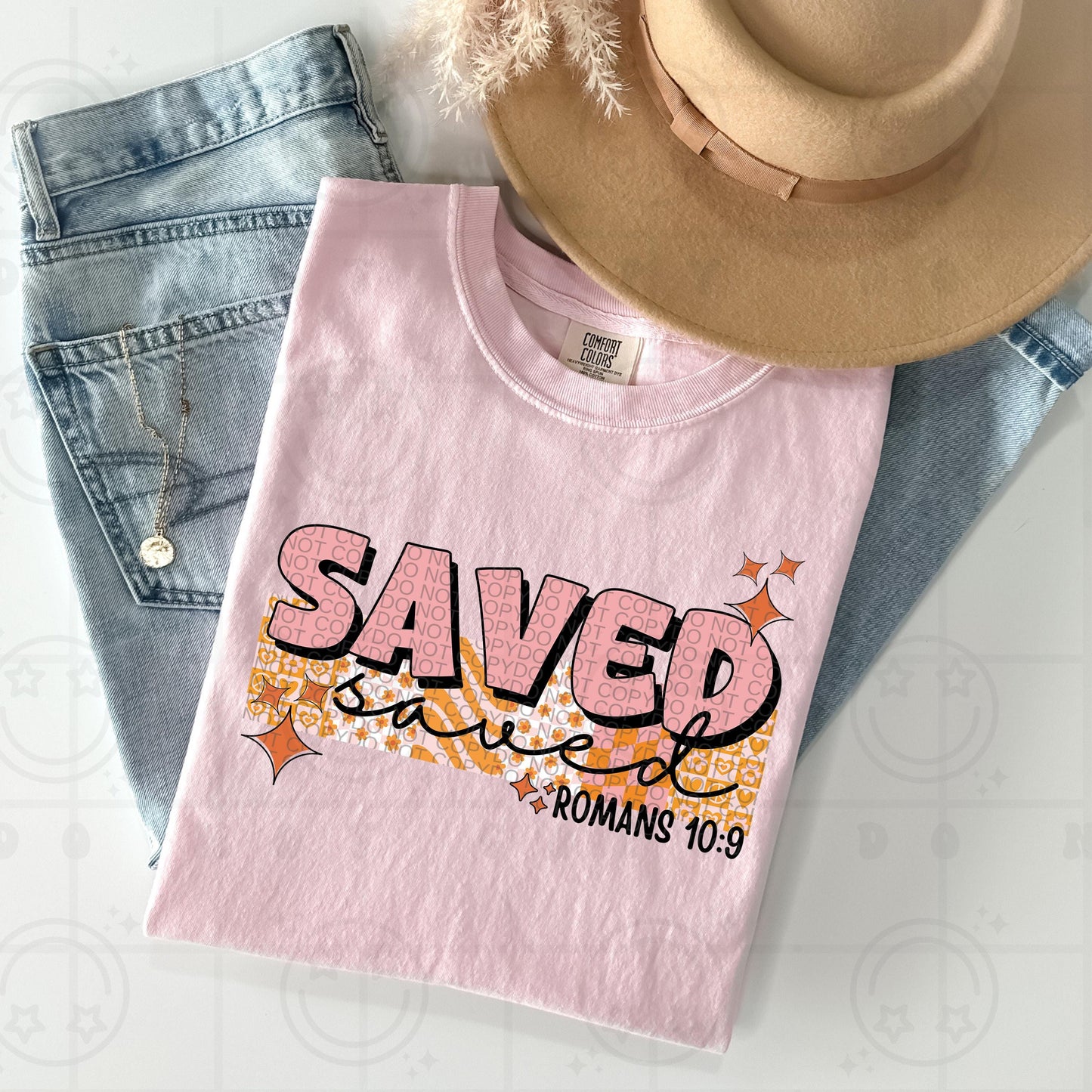 Saved PNG, Groovy Bible Verse Digital File, Romans 10:9, Retro PNG, Faith Sublimation Design, Christian Shirt PNG