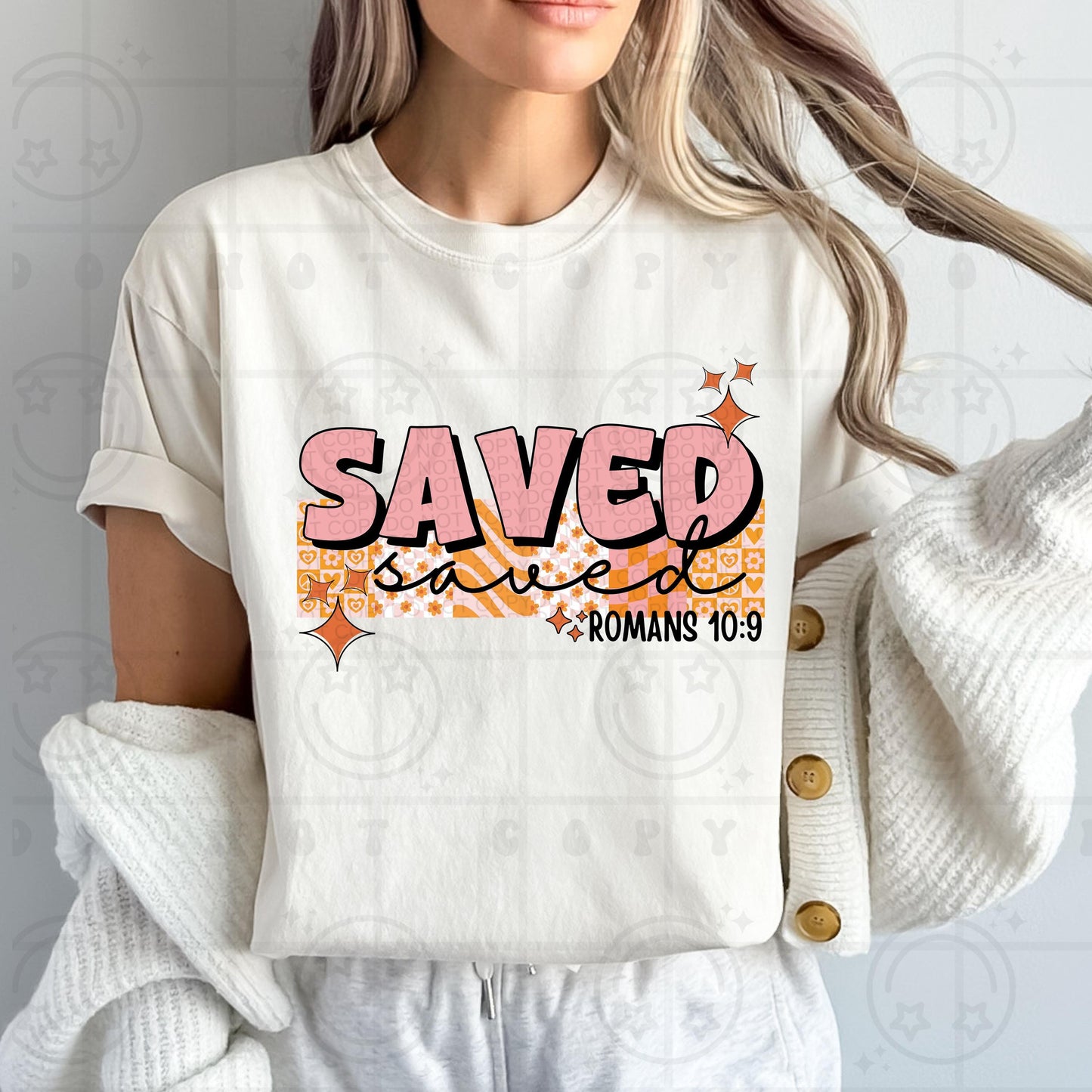 Saved PNG, Groovy Bible Verse Digital File, Romans 10:9, Retro PNG, Faith Sublimation Design, Christian Shirt PNG