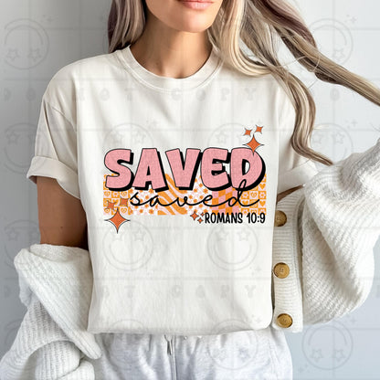 Saved PNG, Groovy Bible Verse Digital File, Romans 10:9, Retro PNG, Faith Sublimation Design, Christian Shirt PNG