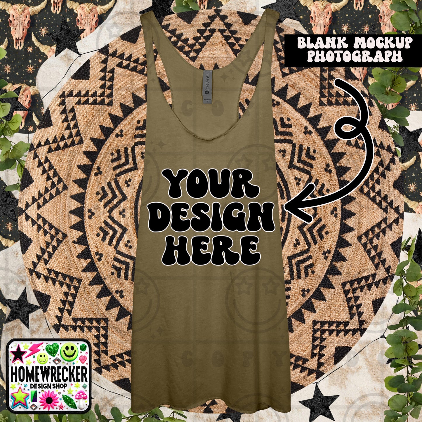 Tank top mock up, next level tank top mock up photo, download | military green