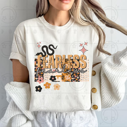 Fearless PNG Digital Download | Western Boho Patchwork Sublimation | Grunge Distressed Text | Retro Snake Floral PNG for T-Shirts