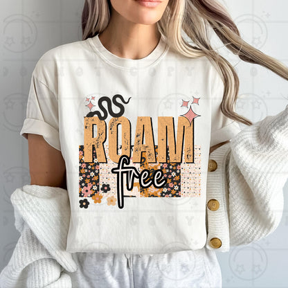 Roam Free PNG Digital Download | Western Boho Patchwork Sublimation | Grunge Distressed Text | Retro Snake Floral PNG for T-Shirts