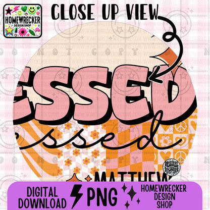 Blessed PNG, Groovy Bible Verse Digital File, Matthew 5:6, Retro PNG, Faith Sublimation Design, Christian Shirt PNG