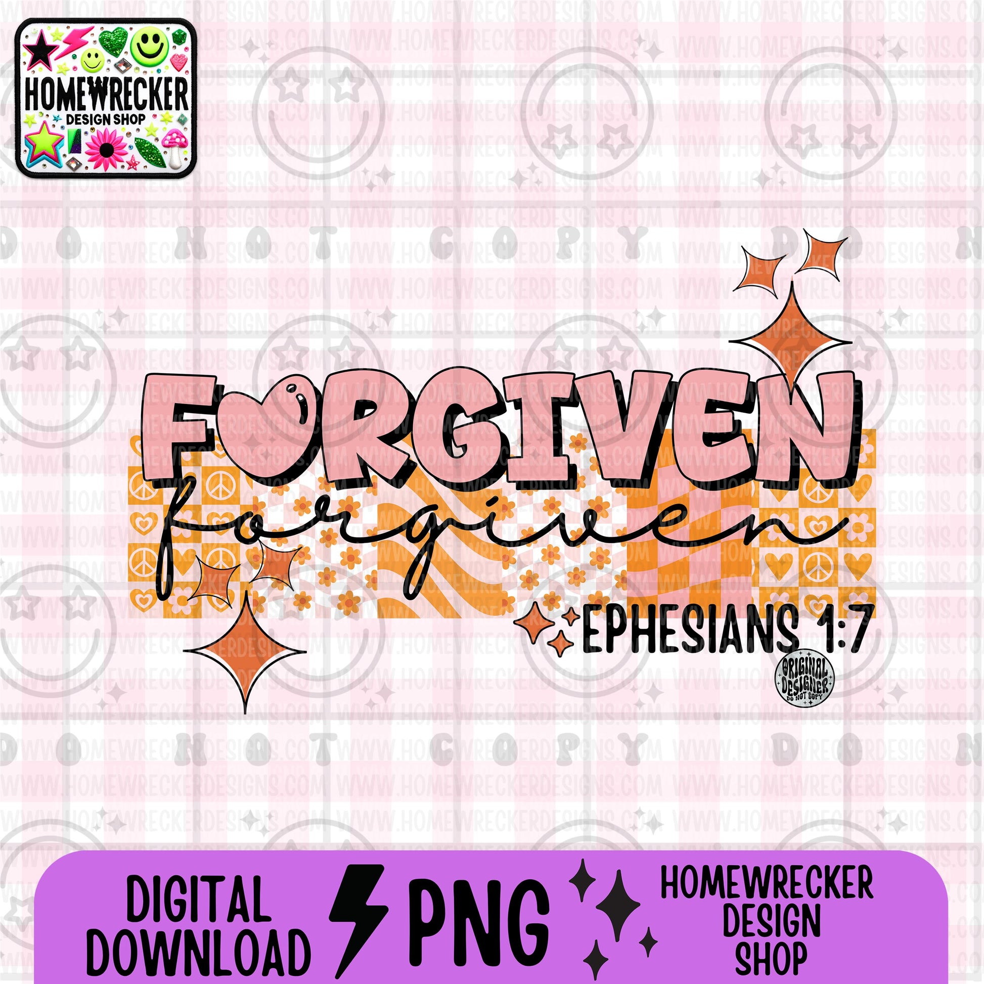 Forgiven PNG, Groovy Bible Verse Digital File, Ephesians 1:7, Retro PNG, Faith Sublimation Design, Christian Shirt PNG