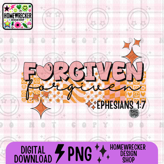 Forgiven PNG, Groovy Bible Verse Digital File, Ephesians 1:7, Retro PNG, Faith Sublimation Design, Christian Shirt PNG