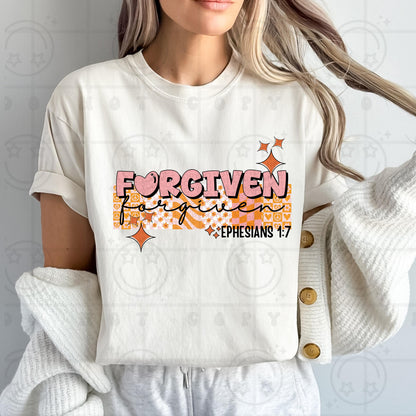 Forgiven PNG, Groovy Bible Verse Digital File, Ephesians 1:7, Retro PNG, Faith Sublimation Design, Christian Shirt PNG
