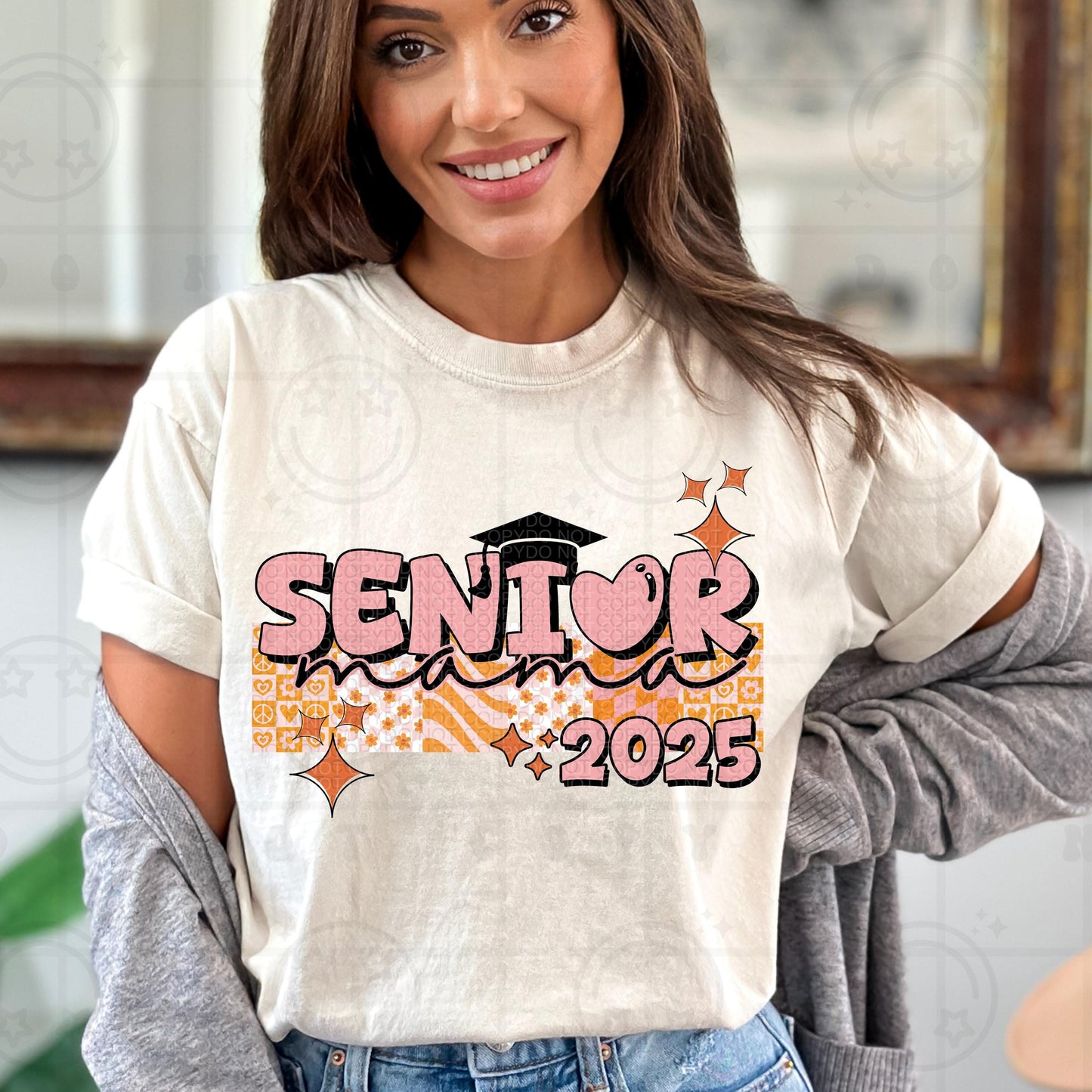 Senior Mama 2025 PNG, Groovy Graduation Mom Shirt Design, Senior Mom Sublimation, Class of 2025 Digital Download, Retro Senior Mom