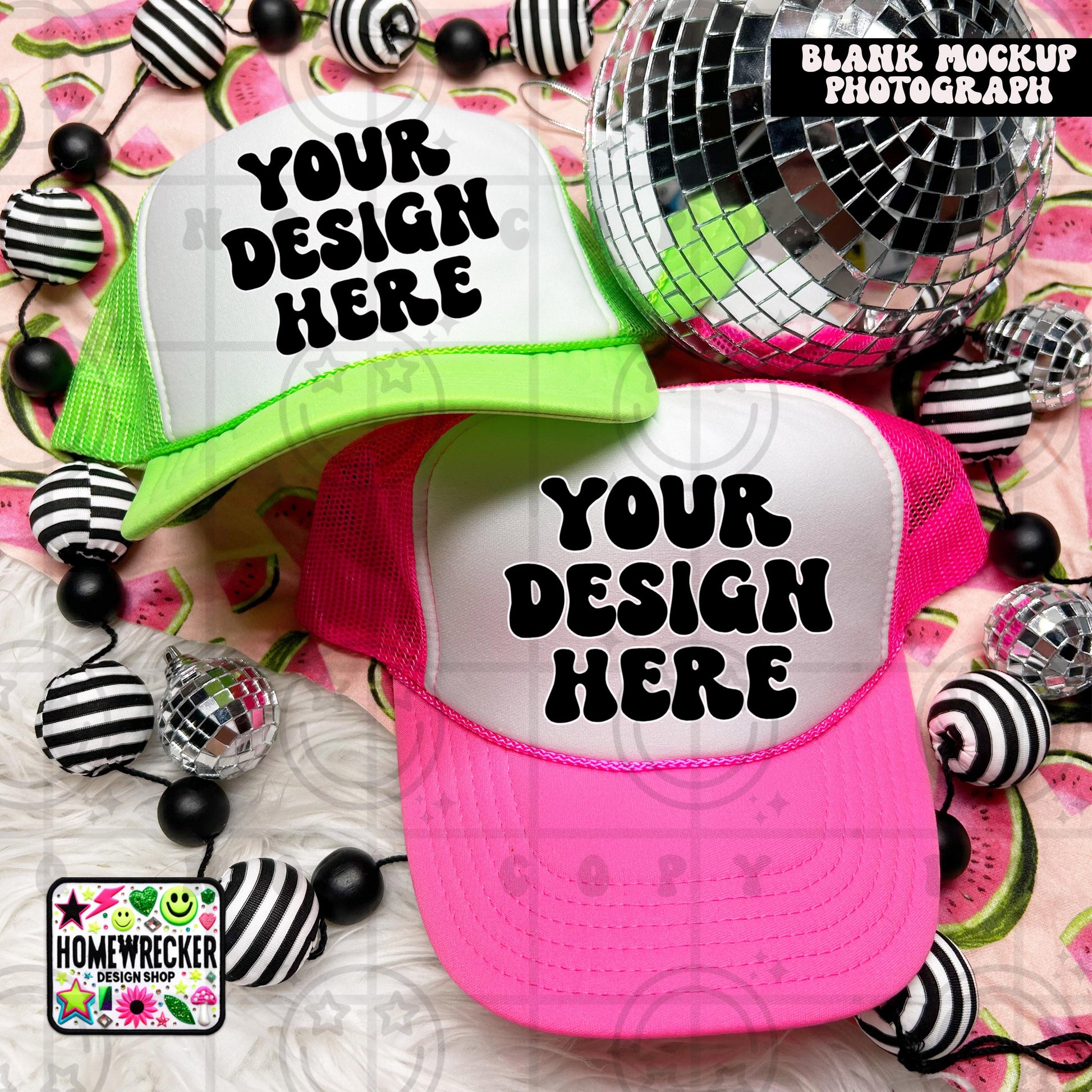 Otto Trucker Hat Mockup, mulitple hats, neon, summer, watermelon, product photo, digital design, blank hat mock up photo, digital download