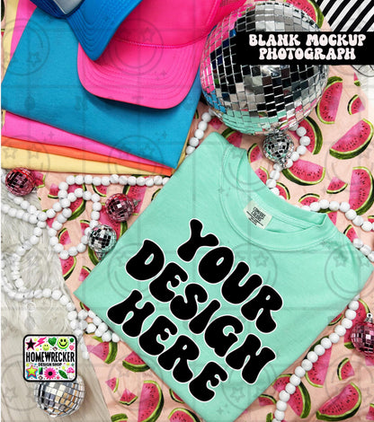 Comfort Colors blank Shirt Mock Up Photo Island Reef Trucker Hat CC1717 Styled Flat Lay Product disco Summer Watermelon Digital Download