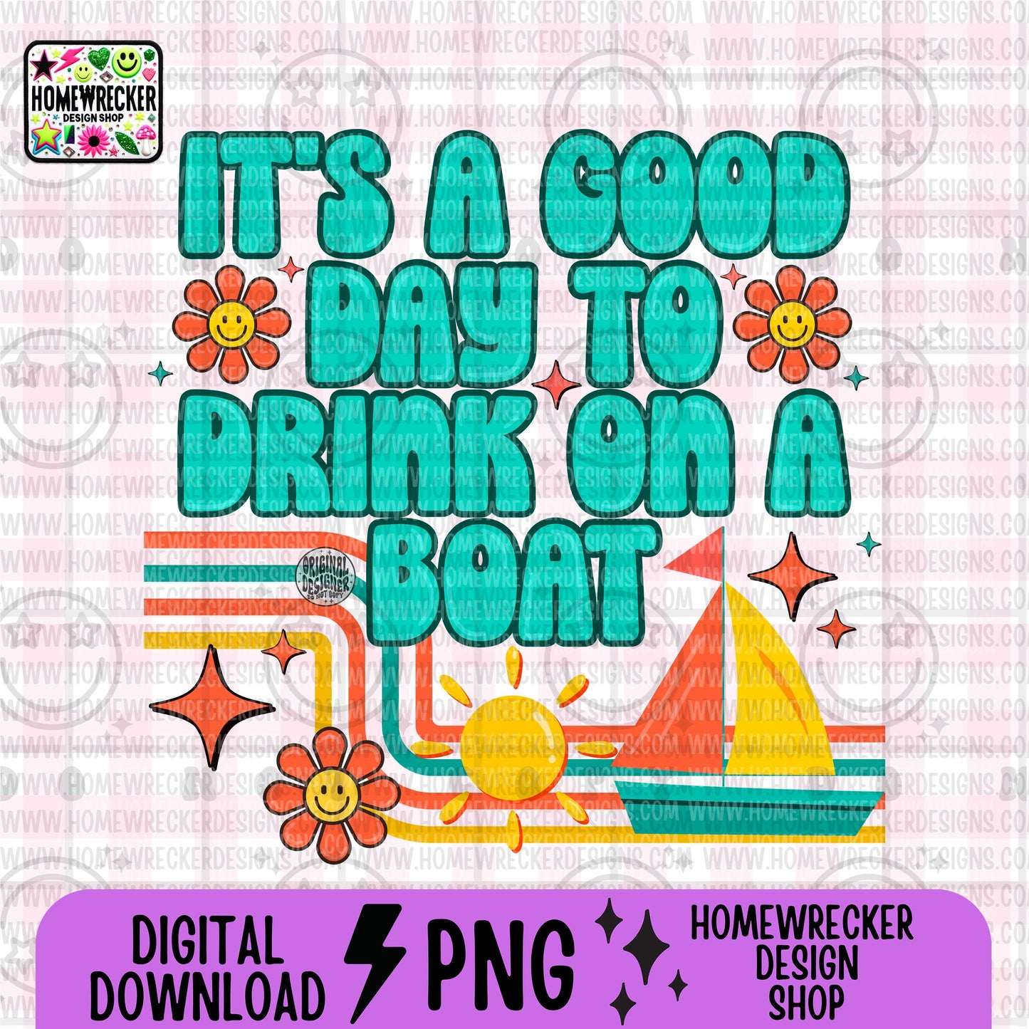 It's a good day to drink on a boat, retro groovy font, Png design, summer party beer lake life boat like summer colorful PNG digital design