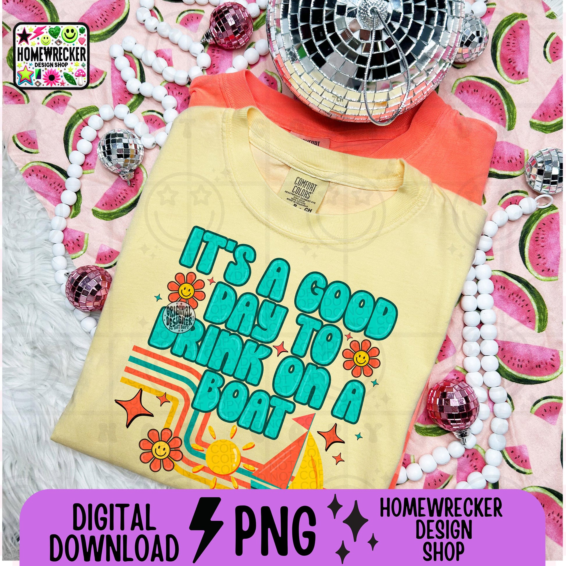 It's a good day to drink on a boat, retro groovy font, Png design, summer party beer lake life boat like summer colorful PNG digital design