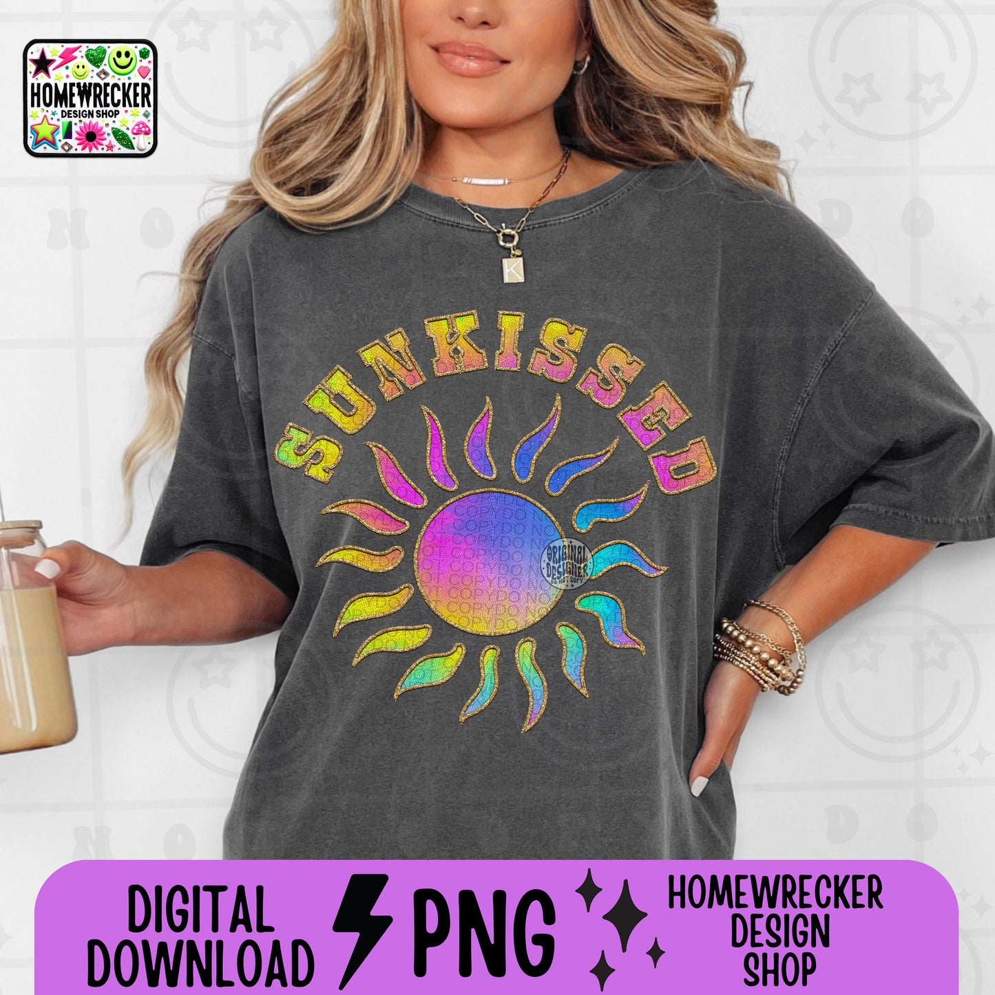 Sunkissed FAUX EMBROIDERY png, Summer hat design tshirt, summer, sunshine, lake, bach, river, tie dye font, PNG digital download