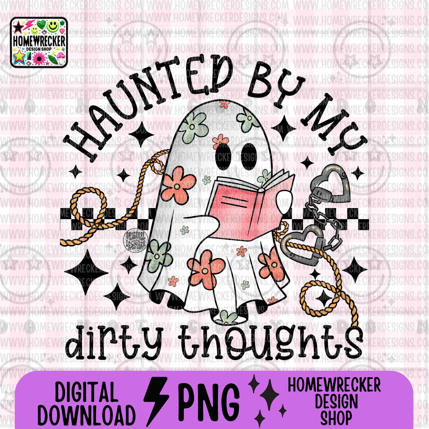 Haunted by my dirty thoughts, spring daisy florals, neutral colors, water color, Ghost, booktok, reading, transparent png, digital download