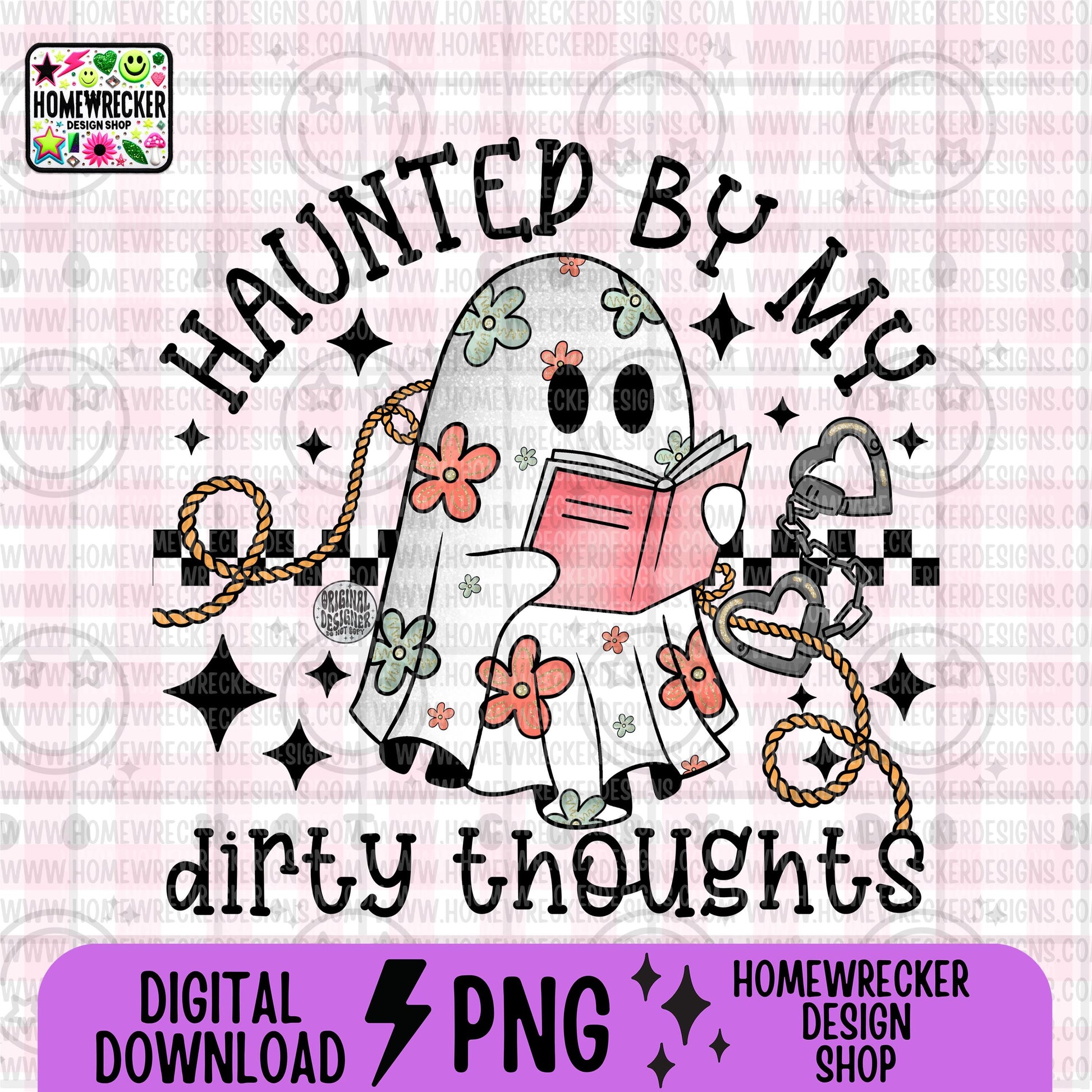Haunted by my dirty thoughts, spring daisy florals, neutral colors, water color, Ghost, booktok, reading, transparent png, digital download