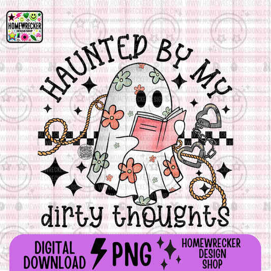 Haunted by my dirty thoughts, spring daisy florals, neutral colors, water color, Ghost, booktok, reading, transparent png, digital download