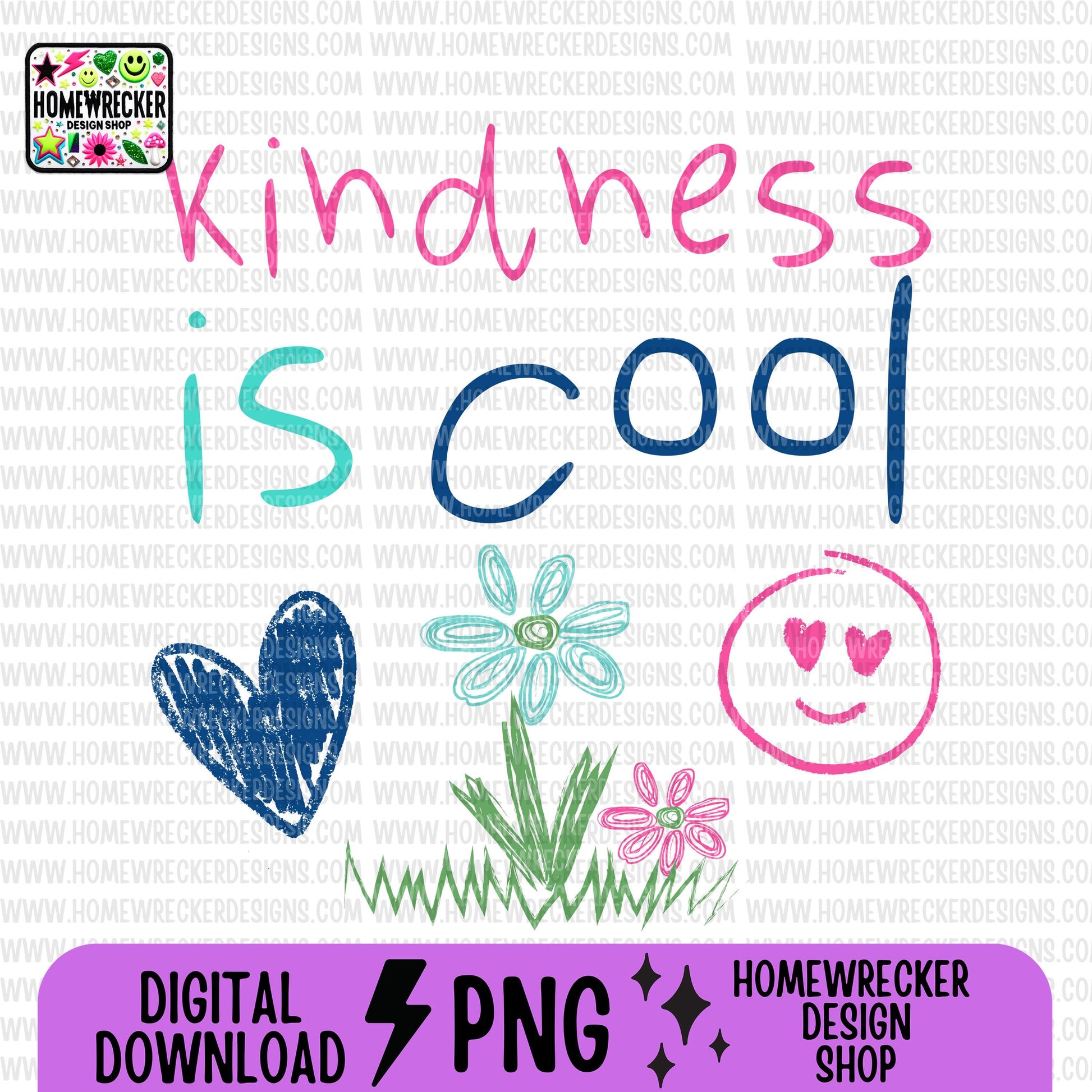 Kindness is cool Colorful Kid Art Style PNG Handwritten Doodle Scribble Crayon Design Motivational Saying bright color Digital Download