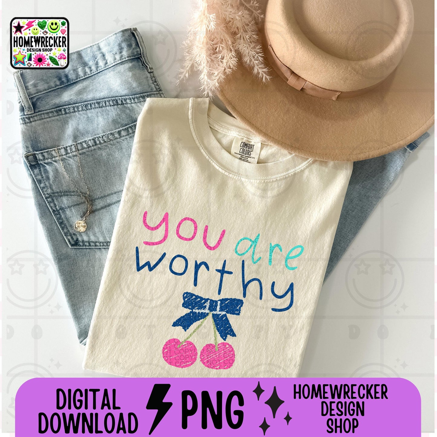 You are worthy Colorful Kid Art Style PNG Handwritten Doodle Scribble Crayon Design Motivational Saying bright color Digital Download