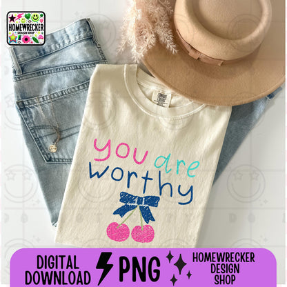 You are worthy Colorful Kid Art Style PNG Handwritten Doodle Scribble Crayon Design Motivational Saying bright color Digital Download