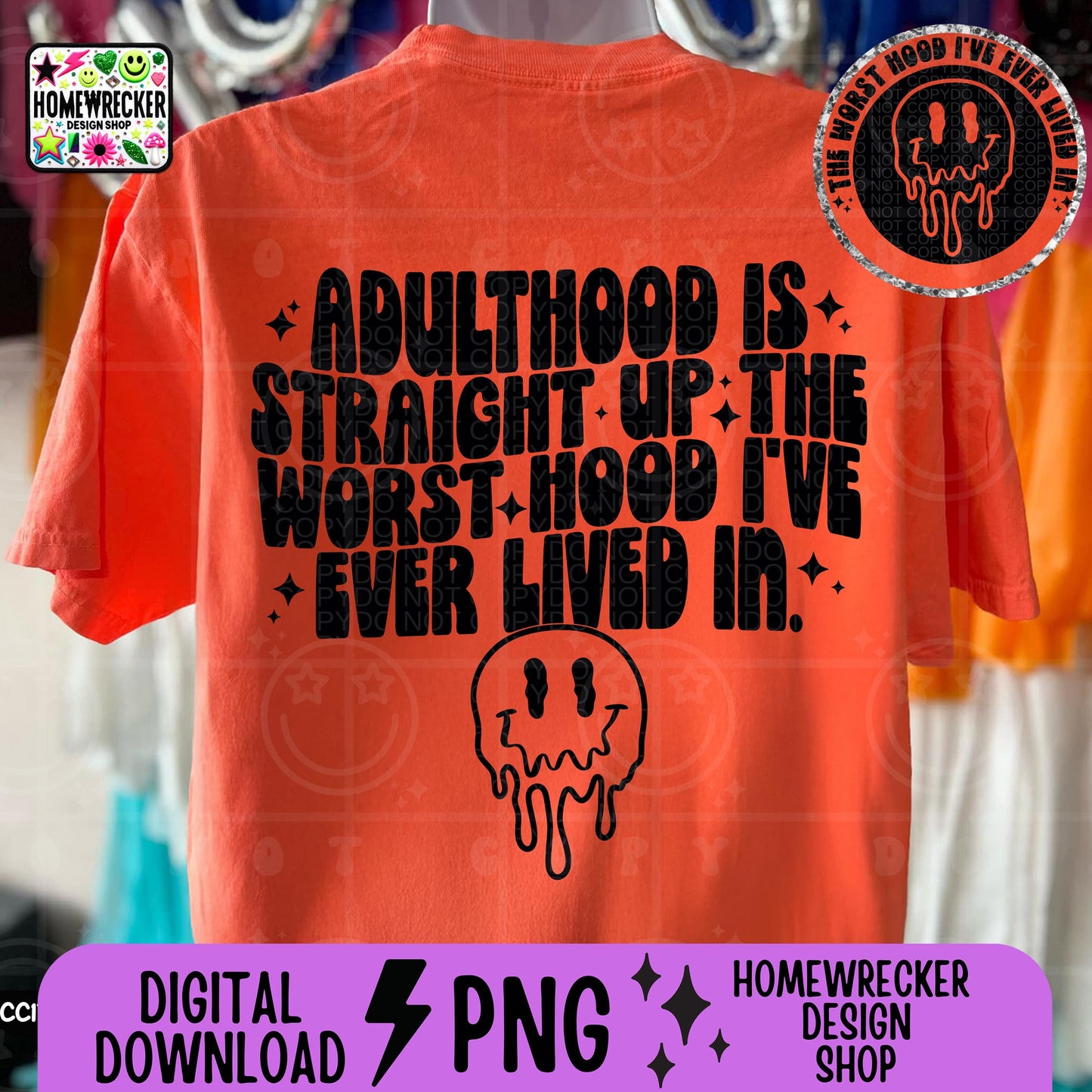 Adulthood is straight up the worst hood I have ever lived in, Single Color Wavy Design Front Pocket Snarky PNG, download