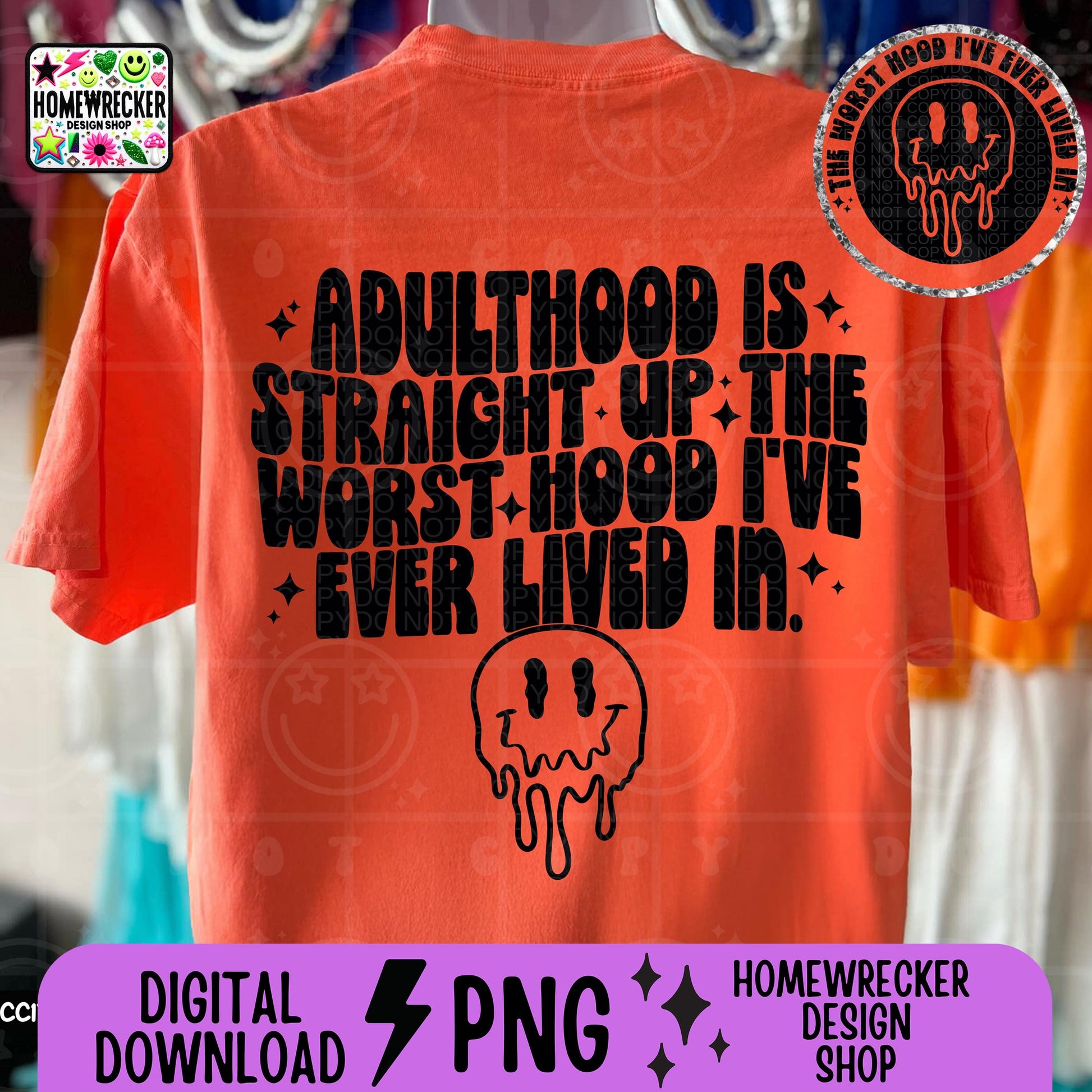 Adulthood is straight up the worst hood I have ever lived in, Single Color Wavy Design Front Pocket Snarky PNG, download