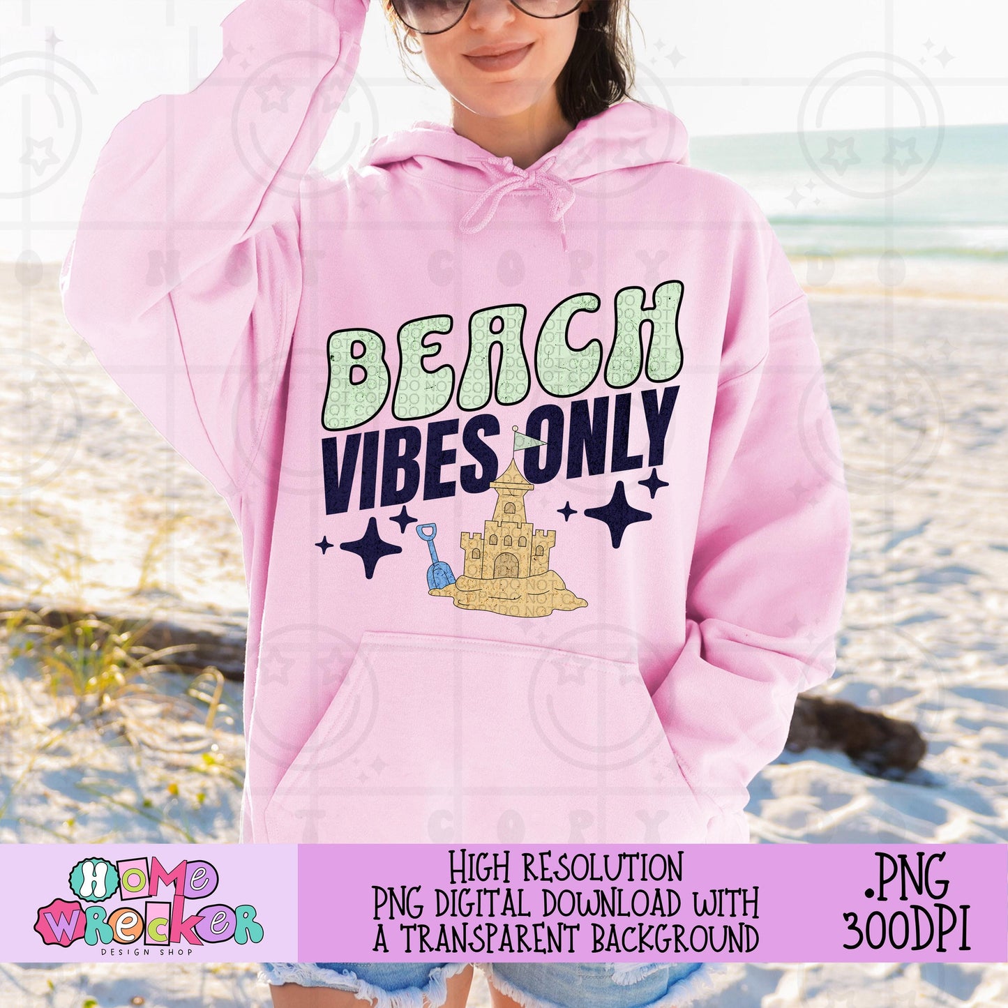 Beach Vibes Only PNG Summer Beach Lake Palm Tree Sand Castle Digital Download