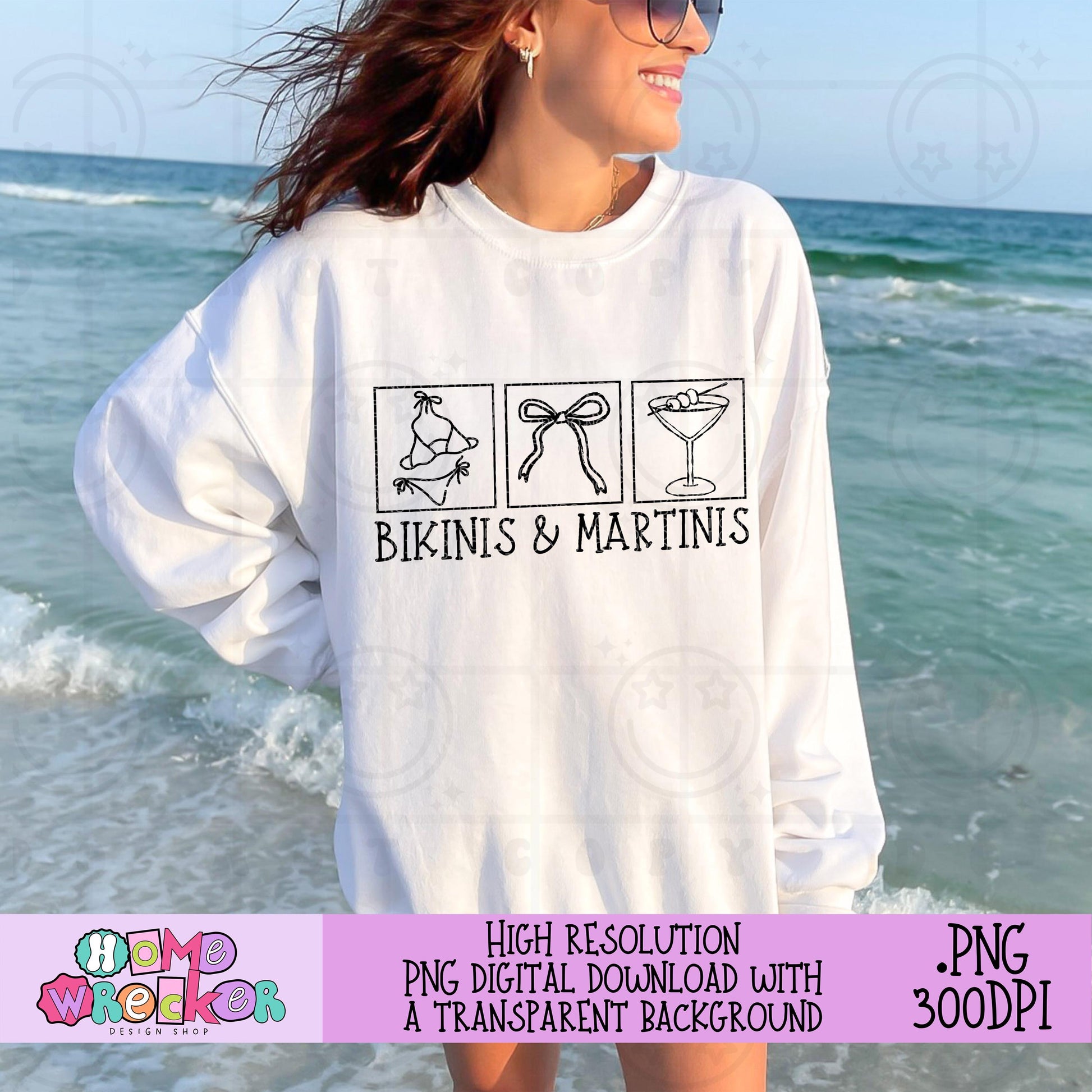 Bikinis and Martinis Single Color Coquette PNG Summer Beach Digital Download