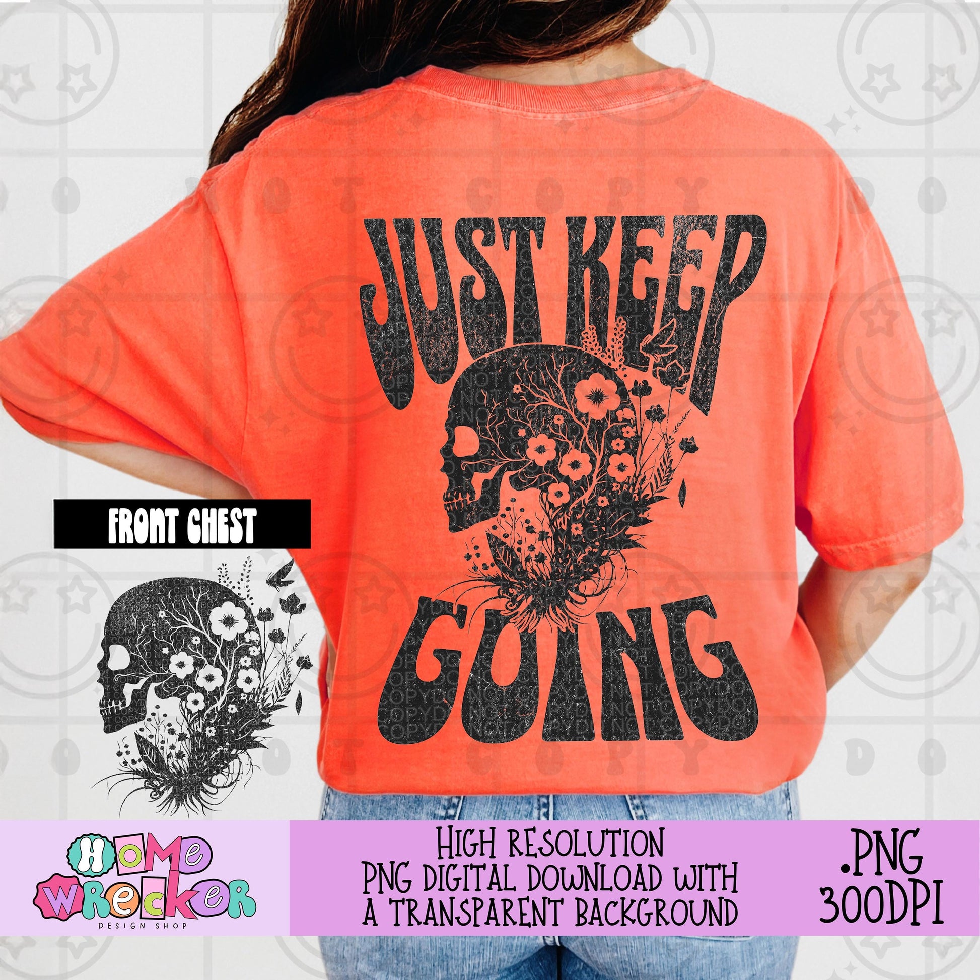 Just Keep Going Skull PNG | Grunge Alternative Graphic PNG | Vintage Distressed Skull PNG | Edgy Motivational Shirt Design png